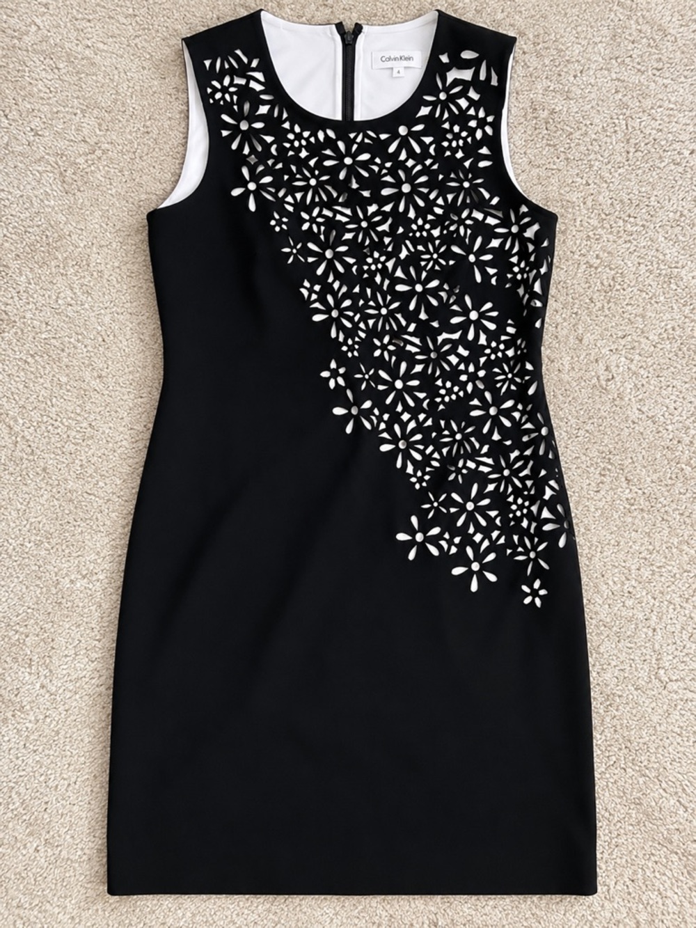 Calvin Klein Black & White Floral Cutout Sheath Dress Size 4